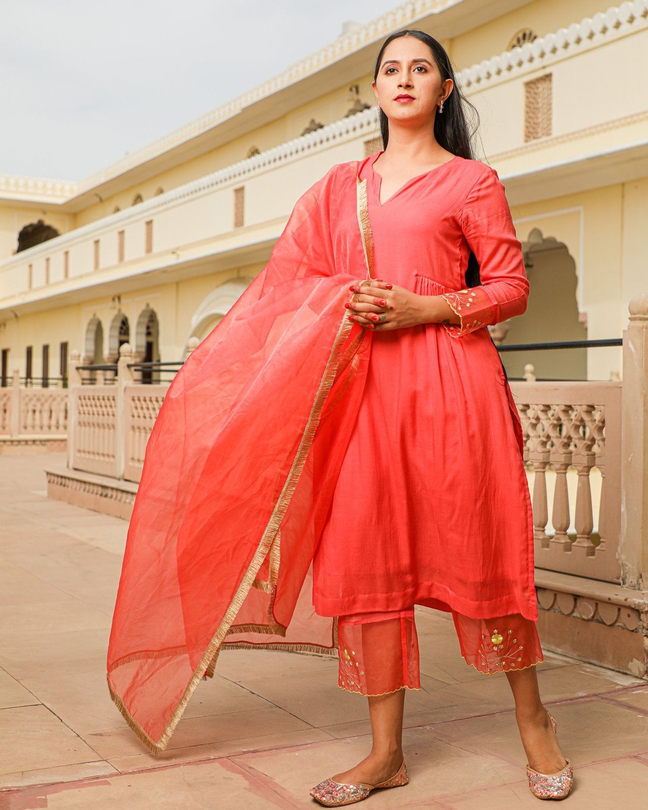 Coral Embroidery Modal Suit Set