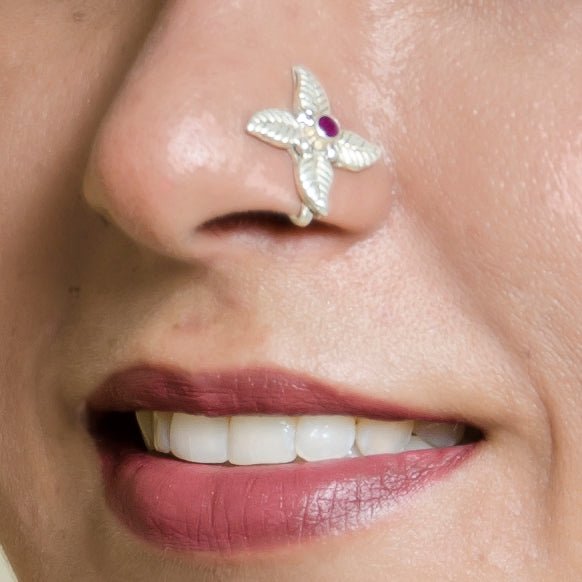 Silver Magenta Enamelled Star Nose Clip