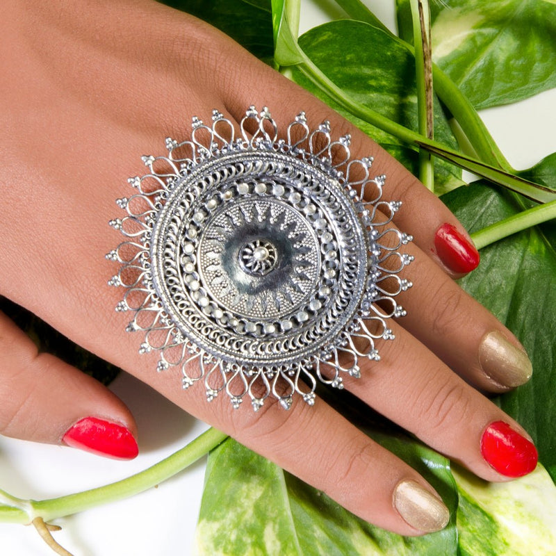 Jaal Design Silver Tribal Ring - 1