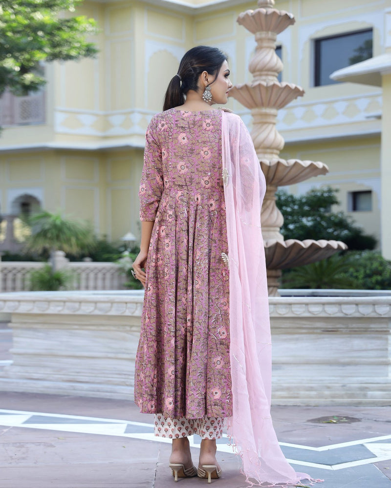 Holly Gulzaar Hand Block Printed Anarkali Set (Set of 3)