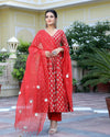 Freesia Ajrakh Hand Block Printed Anarkali Set (Set of 3)