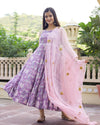 Lavender Hand Block Printed Anarkali Set (Set of 3)
