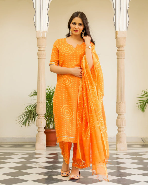 Orange Modal Bandhani Suit Set