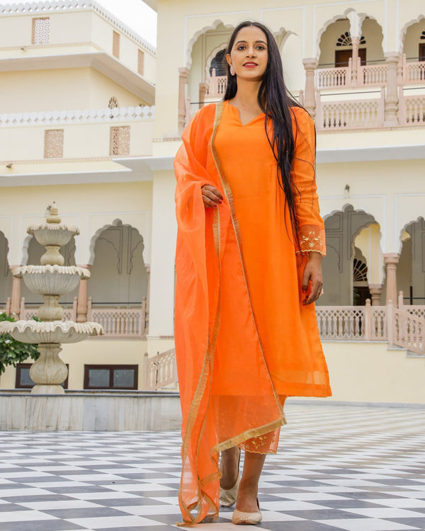 Orange Embroidery Modal Suit Set