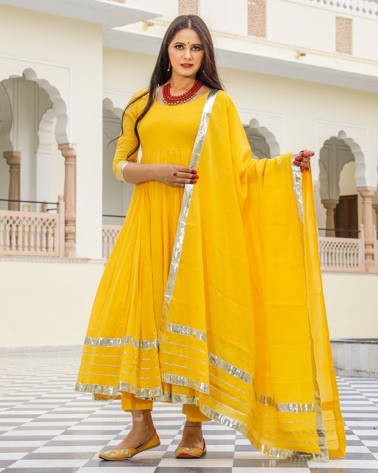 Yellow Gota Work Anarkali Suit