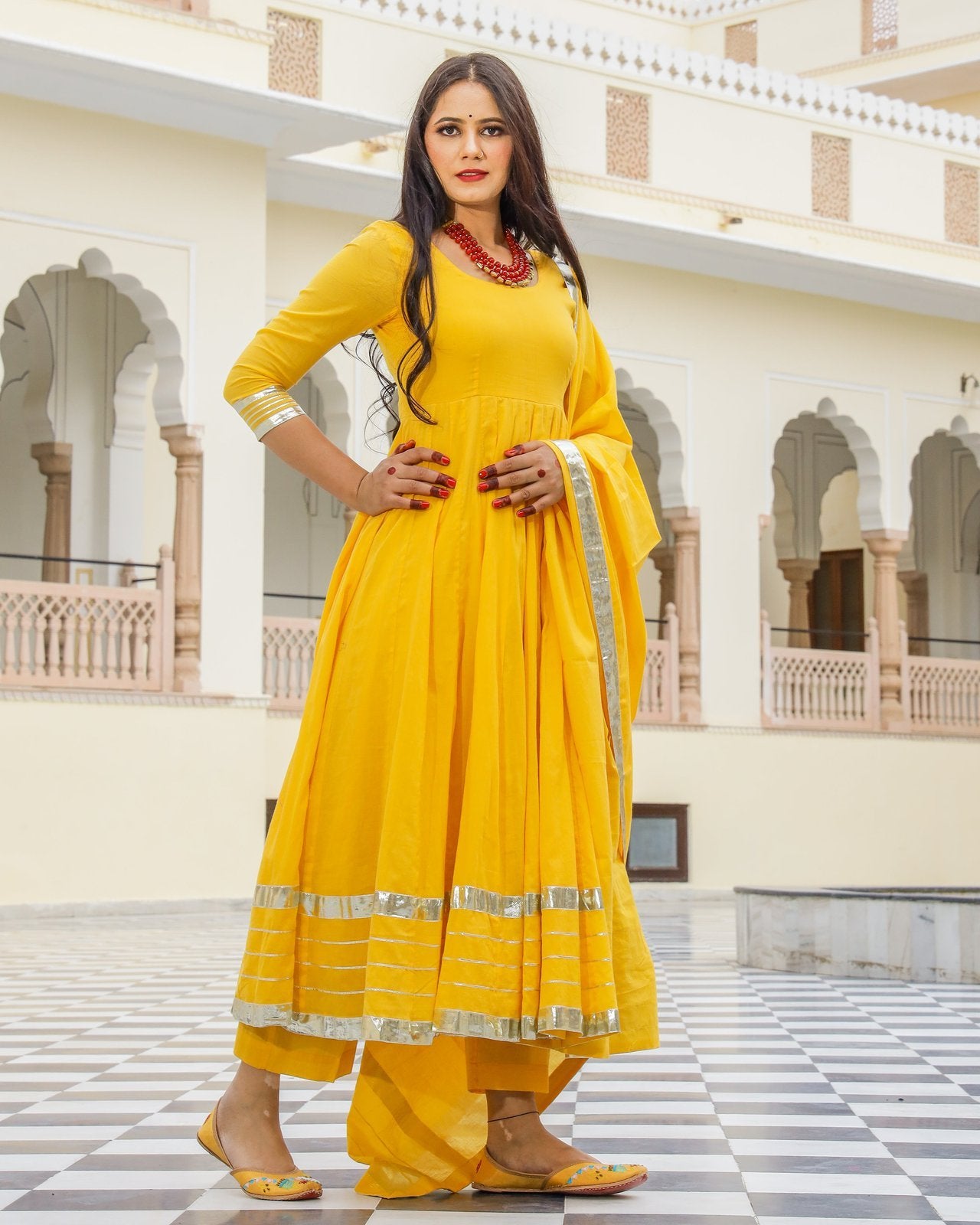 Yellow Gota Work Anarkali Suit