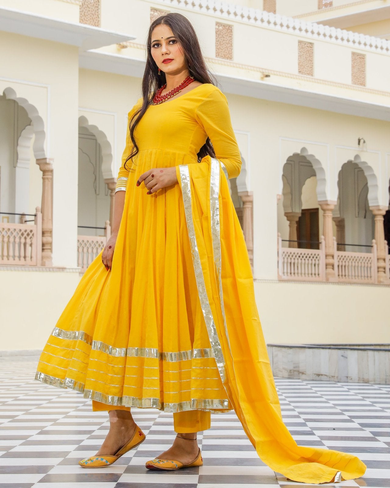 Yellow Gota Work Anarkali Suit