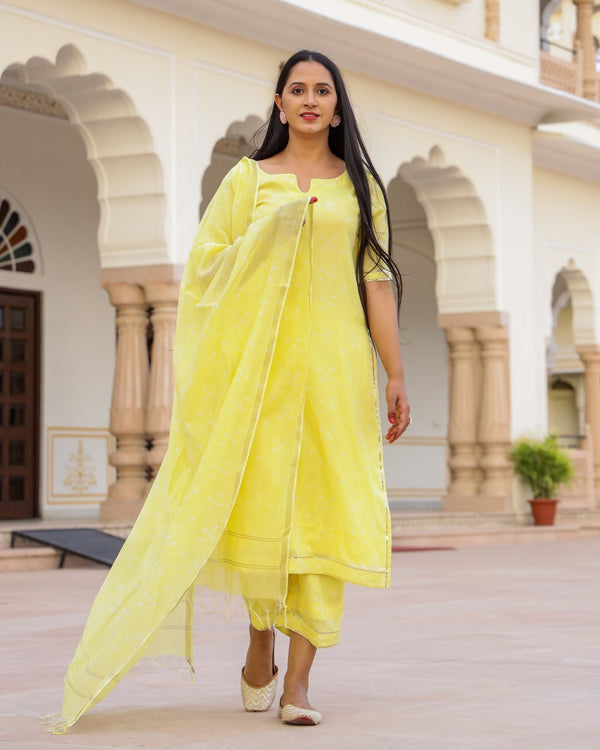 Yellow Modal Bandhani Suit Set