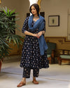Alluring Bagru Print Anarkali Kurta Pant Set ( Set of 3 )
