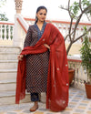 Foxy Bagru Print Straight Kurta Pant Set ( Set of 3 )