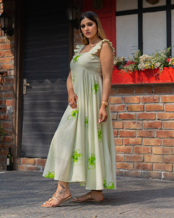 Dhalia Block Ptint Mulmul Midi Dress