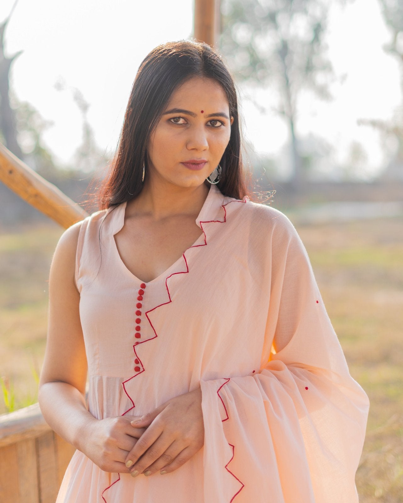 Peach Mulmul Sleeveless Anarkali Suit