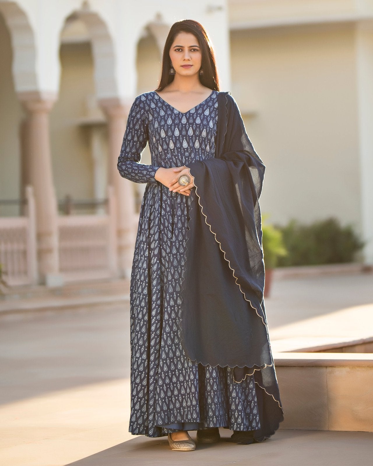 Indigo Ethnic Printed Anarkali Suit