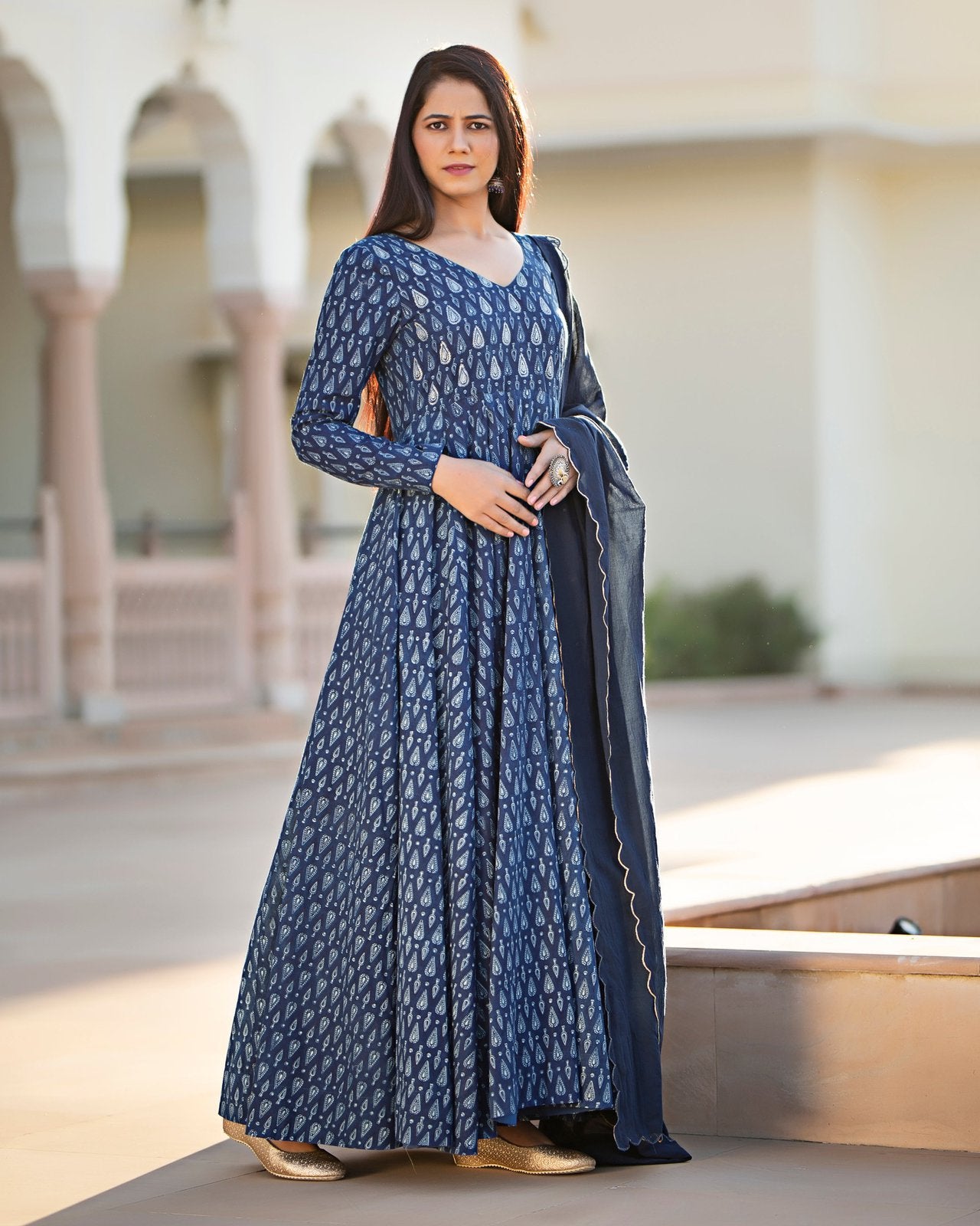 Indigo Ethnic Printed Anarkali Suit