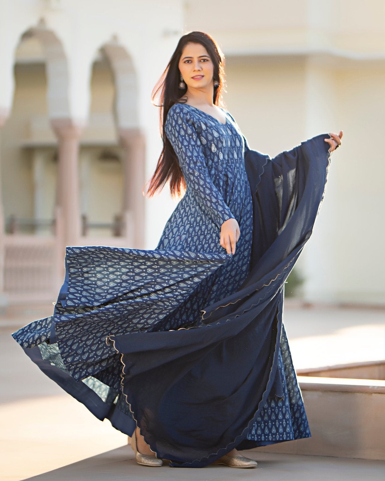 Indigo Ethnic Printed Anarkali Suit