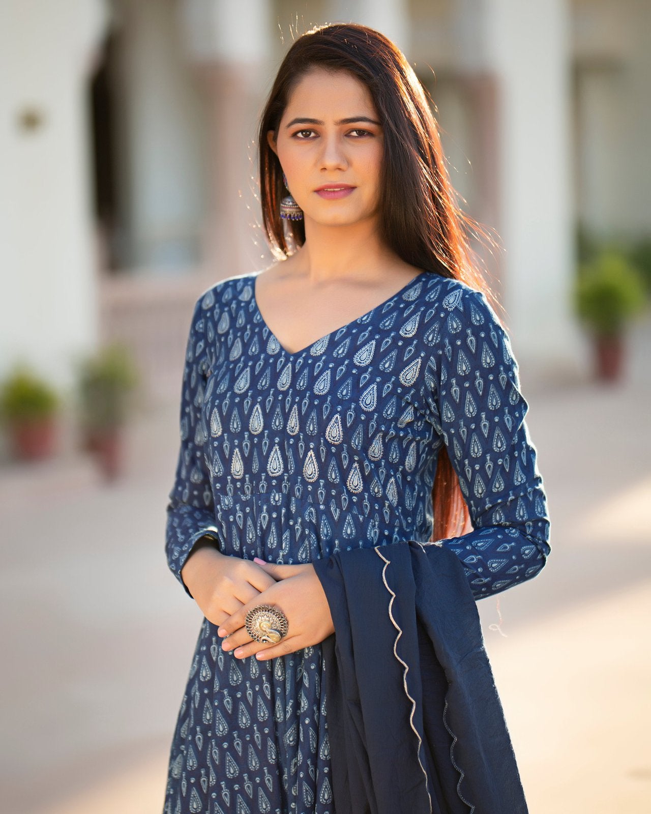Indigo Ethnic Printed Anarkali Suit