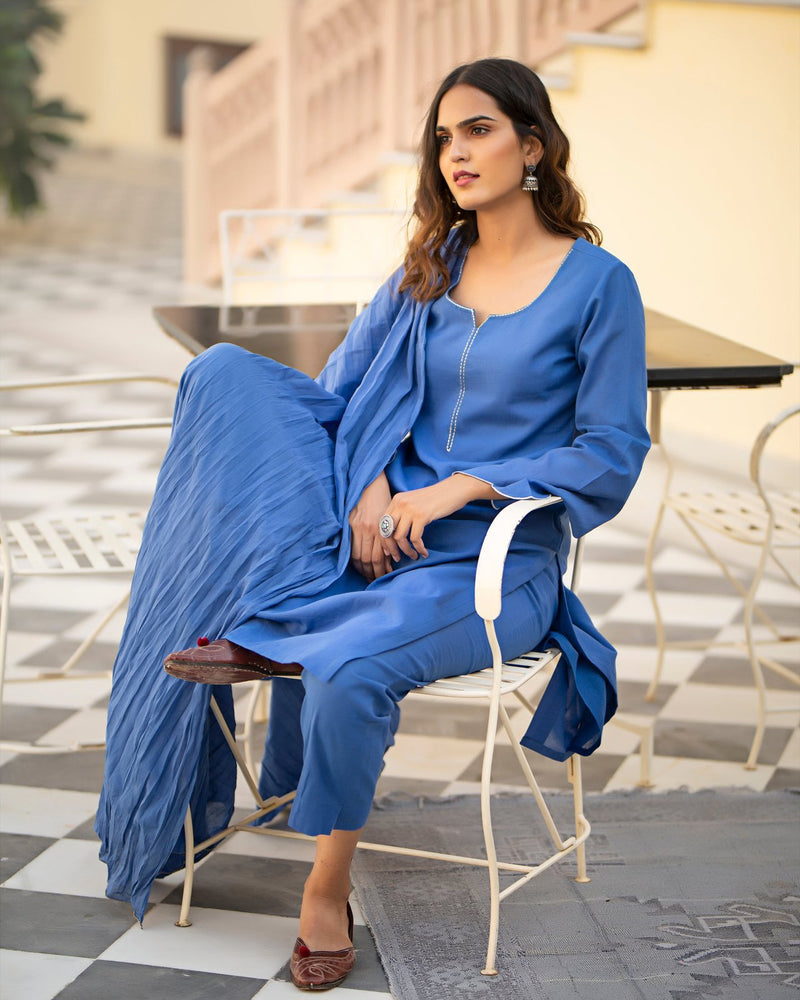 Daksha Mul Embroidery Kurta Pant Set ( Set of 3 )