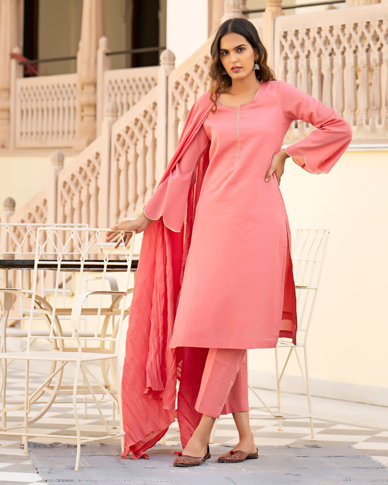 Dia Mul Embroidery Kurta Pant Set ( Set of 3 )