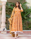 Mustard Dabu Print Cotton Dress Set