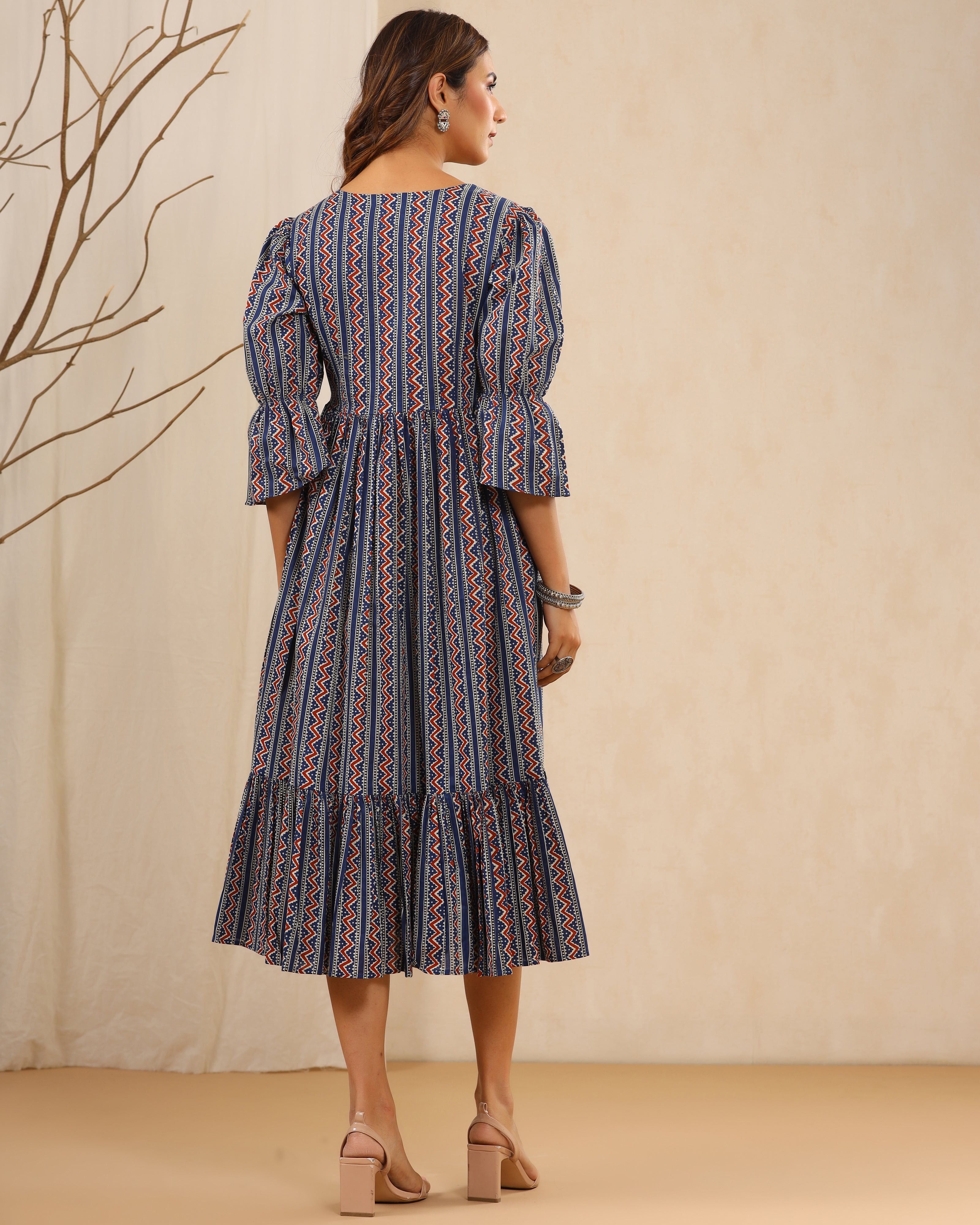 Bahaar Blue Hand Block Printed Cotton Dress