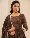 Heron Dabu Print Cotton Anarkali Suit Set ( Set of 3 )