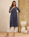Indigo Dabu Hand Block Printed Cotton Gathered Kurti Baisa