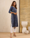 Indigo Dabu Hand Block Printed Cotton Gathered Kurti Baisa