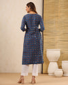 Indigo Dabu Hand Block Printed Cotton Gathered Kurti Baisa