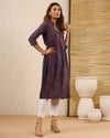 Indigo Red Dabu Hand Baisa Block Printed Cotton Gathered Kurti