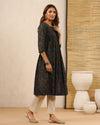 Black Dabu Hand Block Printed Cotton Printex Kurti