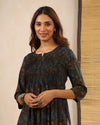 Black Dabu Hand Block Printed Cotton Printex Kurti