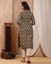 Moss Dabu Hand Block Printed Cotton Gathered Kurti